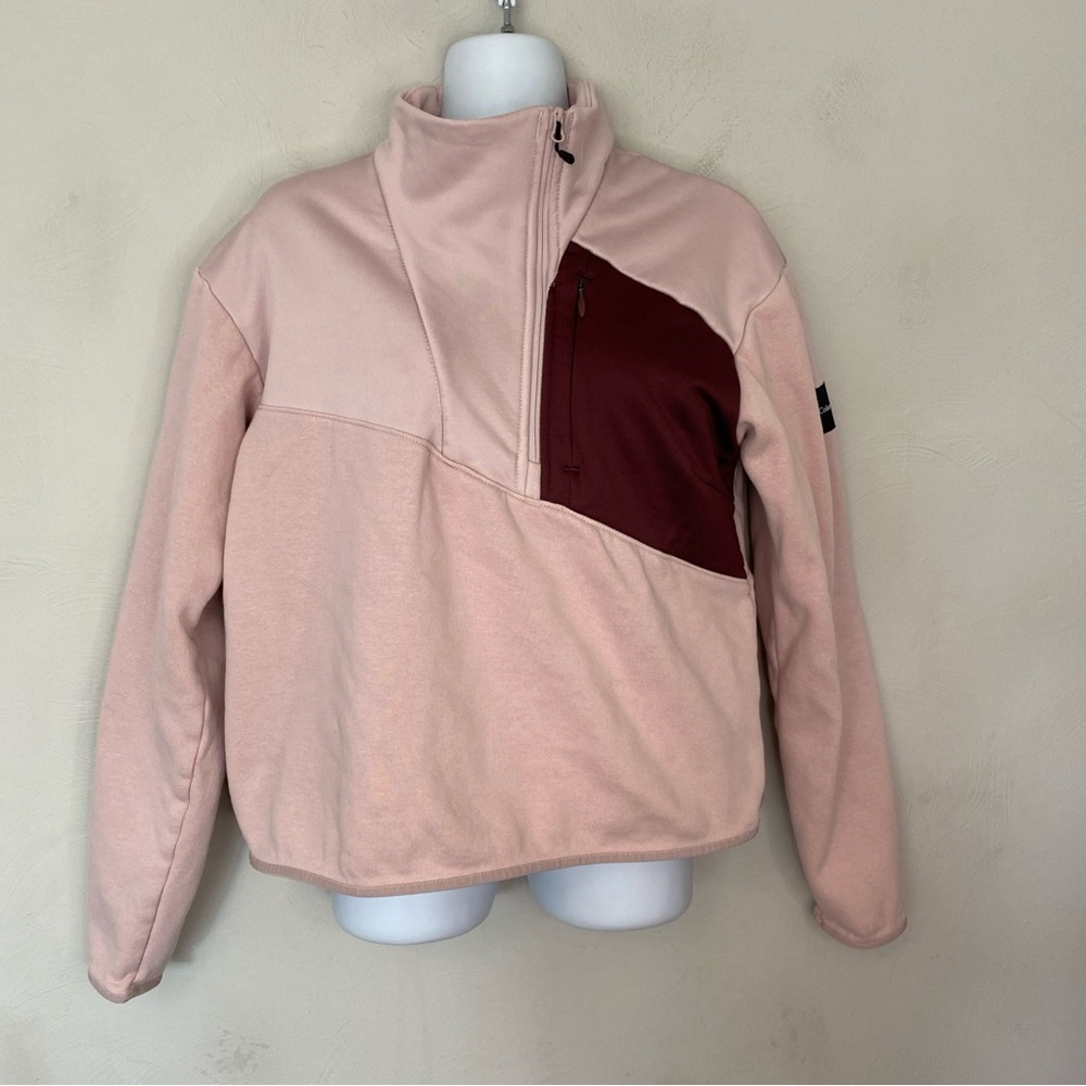 Columbia M Lodge Hybrid asymmetrical Pink Burgundy Pullover 1/4 zip Jacket Crop